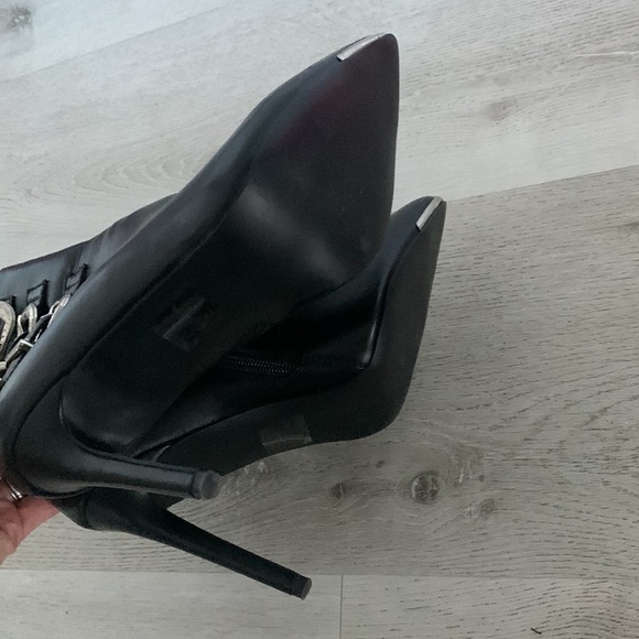 Azalea Wang Hamilton Leather buckles black Boots‎ moto size 10 high heels - Picture 12 of 16